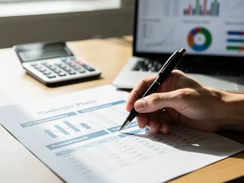 Detailed financial planning document for 529 plans, showing careful analysis of investment options.