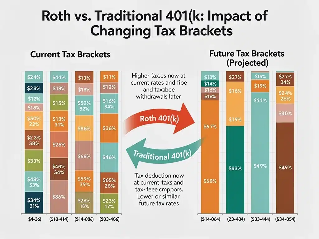 Tax bracket comparison for Roth vs. Traditional 401(k) withdrawals