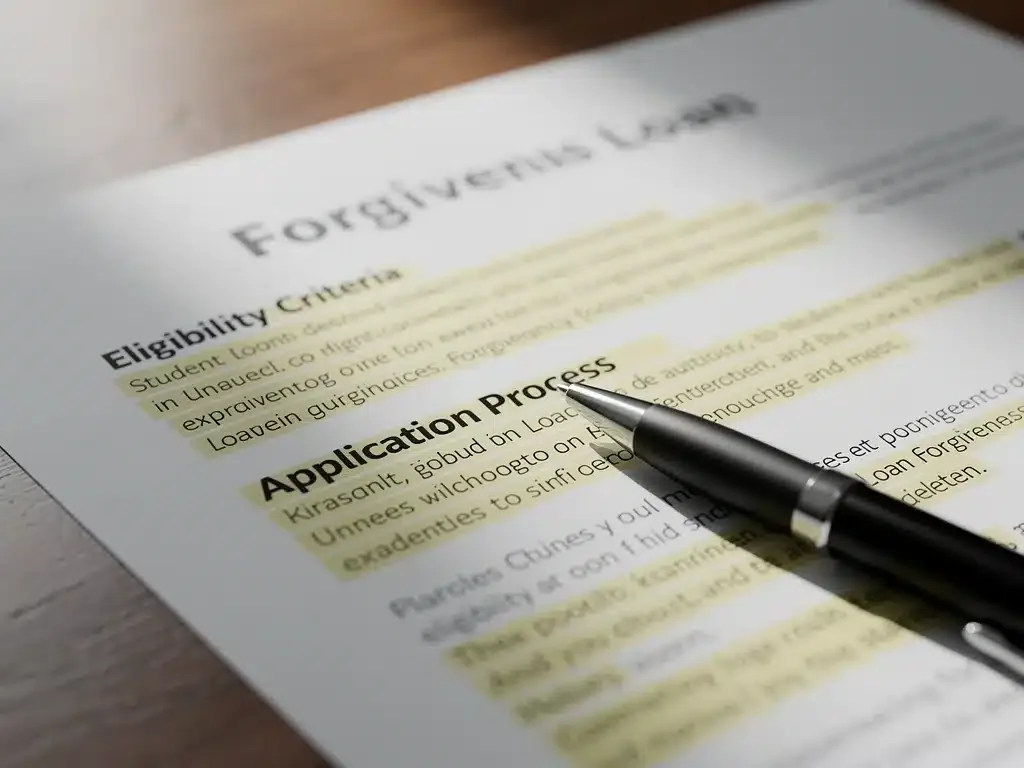 Detailed document outlining student loan forgiveness eligibility