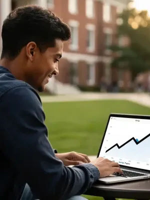 Student reviews student loan forgiveness updates on laptop