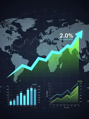 Detailed economic forecast infographic showing 2.0% GDP growth for 2026 with global market indicators.