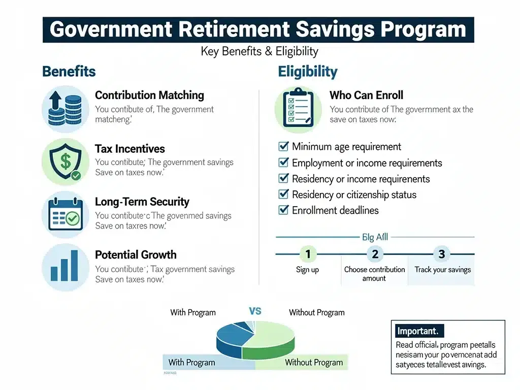 Infographic detailing benefits and eligibility for the 2026 retirement savings program