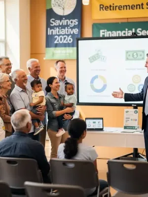 Government official announcing new retirement savings program for low-income households in 2026