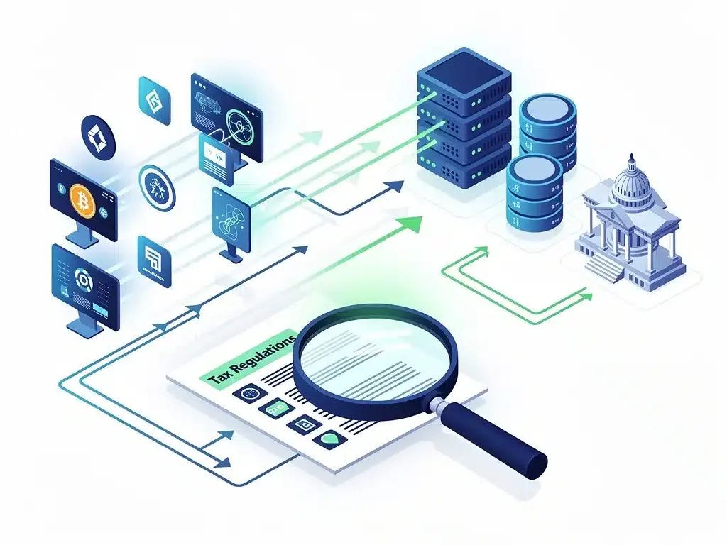 Data flow from digital asset platforms to government for tax reporting.